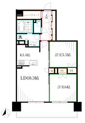 トラープランド蒼麗館 2階2LDKの間取り