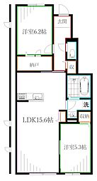 調布市深大寺東町8丁目アパート 2LDKの間取図画像