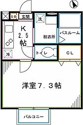 ドゥーピエース 1Kの間取図画像