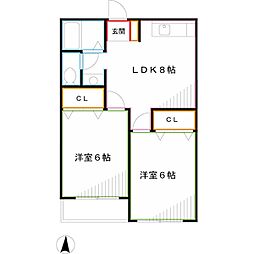小川マンション 2LDKの間取図画像