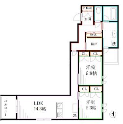 サクラガーデン武蔵小金井 2SLDKの間取図画像