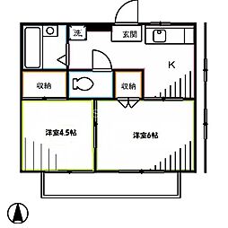 鴨下ハイツA棟 2Kの間取図画像