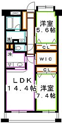 アンソレイユ武蔵野 2SLDKの間取図画像