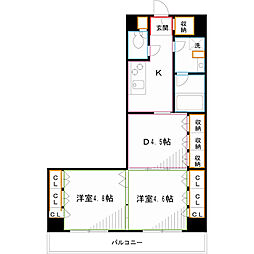 プライムアーバン小金井本町 2DKの間取図画像