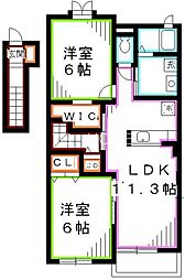 ヴァンヴェール深大寺1 2LDKの間取図画像