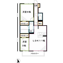 ビバーチェ美松 2LDKの間取図画像
