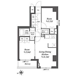 杉並区荻窪2丁目マンション 2LDKの間取図画像