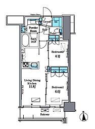 パークアクシス新宿百人町 2LDKの間取図画像