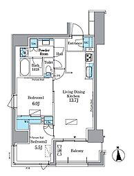 パークアクシス新宿百人町 2LDKの間取図画像