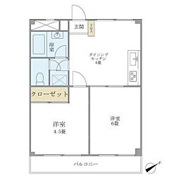 アルファ武蔵野2 2DKの間取図画像