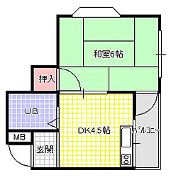 サンライズ堀溝 1DKの間取図画像