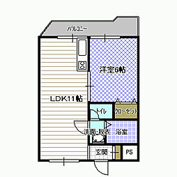 グランドハイツ2号館 1LDKの間取図画像
