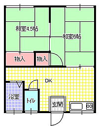 タチバナハイツB 2DKの間取図画像