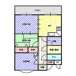 カルチェ清水谷 2LDKの間取図画像