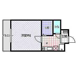 シャンテ三船3 1Kの間取図画像