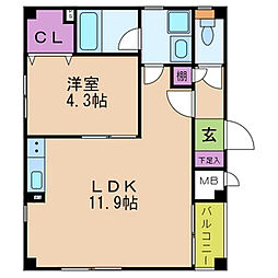 アフロディテ寝屋川 1LDKの間取図画像