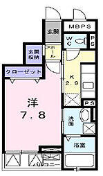 グゥテェライゼB 1Kの間取図画像