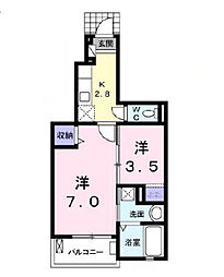 ユーアイハイツ新家 1Kの間取図画像