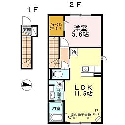 レガーロ田園 1LDKの間取図画像