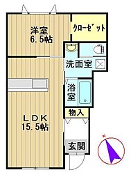 パークサイドもみじ 1LDKの間取図画像