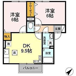 グランバルクB棟 2DKの間取図画像