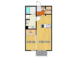 ハッピーライトA 1LDKの間取図画像