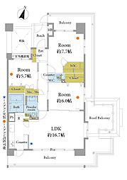 東急ドエルアルス松戸カームガーデン 3LDKの間取図画像
