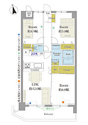 レゾンロイヤル相模大塚 3LDKの間取図画像