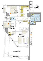 アールヴェール新宿弁天町 2LDKの間取図画像