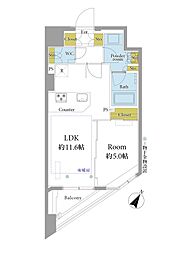 レックス日本橋水天宮プレミアタワー 1LDKの間取図画像