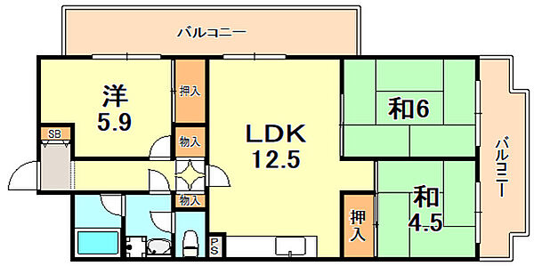 兵庫県神戸市垂水区千鳥が丘３丁目(賃貸マンション3LDK・5階・64.91㎡)の写真 その2