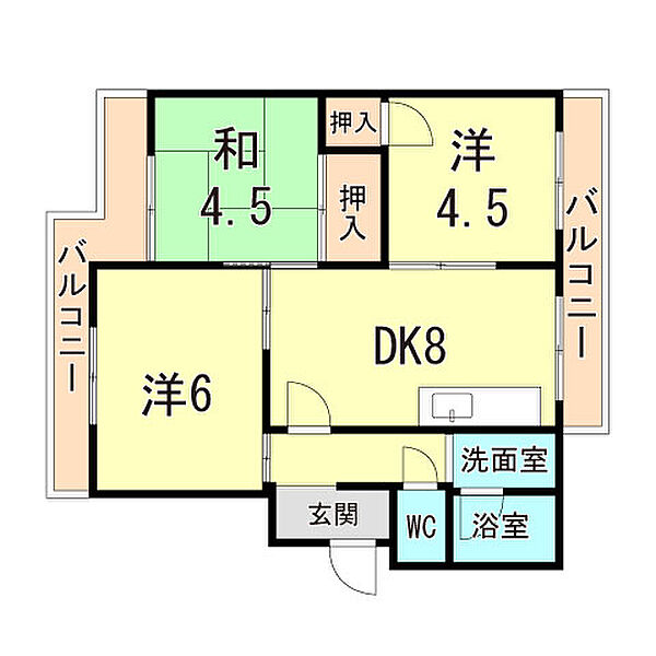 兵庫県神戸市垂水区本多聞２丁目(賃貸マンション3DK・3階・54.54㎡)の写真 その2