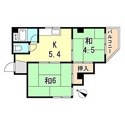 神鉄有馬線 長田駅 徒歩7分の賃貸マンション 2階2Kの間取り
