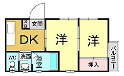 JR東海道・山陽本線 立花駅 徒歩5分の賃貸マンション 3階2DKの間取り