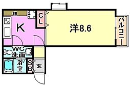 阪神本線 青木駅 徒歩7分の賃貸マンション 3階ワンルームの間取り