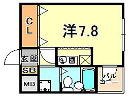 阪神本線 御影駅 徒歩9分の賃貸マンション 1階ワンルームの間取り
