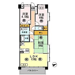 プラザハイツ二ツ屋F棟 3LDKの間取図画像