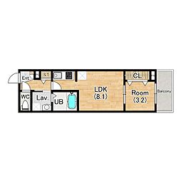 阪神本線 西宮駅 徒歩18分の賃貸アパート 2階1LDKの間取り