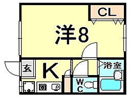シャトー北大物 1Kの間取図画像