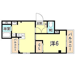 サニーパレス清水ケ丘 1DKの間取図画像