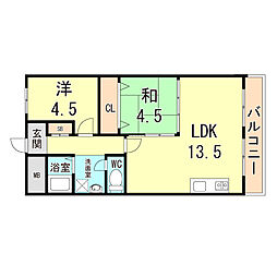 ハイツニュー多聞 2LDKの間取図画像