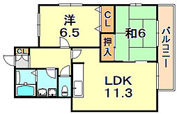 パレ・シェール霞ケ丘 2LDKの間取図画像