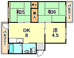 上高丸厚生年金住宅3号棟 3DKの間取図画像