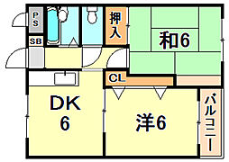 セオ・コート高丸 2DKの間取図画像