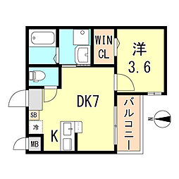 ワコーレヴィータ霞ヶ丘1丁目 1DKの間取図画像