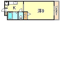 ピアハイツB 1Kの間取図画像
