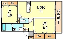 アデアコートB 2LDKの間取図画像