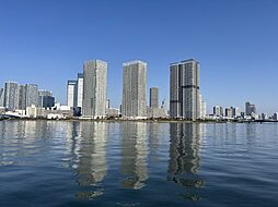 豊洲側から見た外観　真ん中にそびえる建物がティアロレジデンスです。
