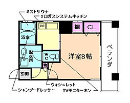 ドルチェヴィータ池田 7階1Kの間取り