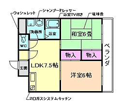 緑丘パイナス 2階2DKの間取り